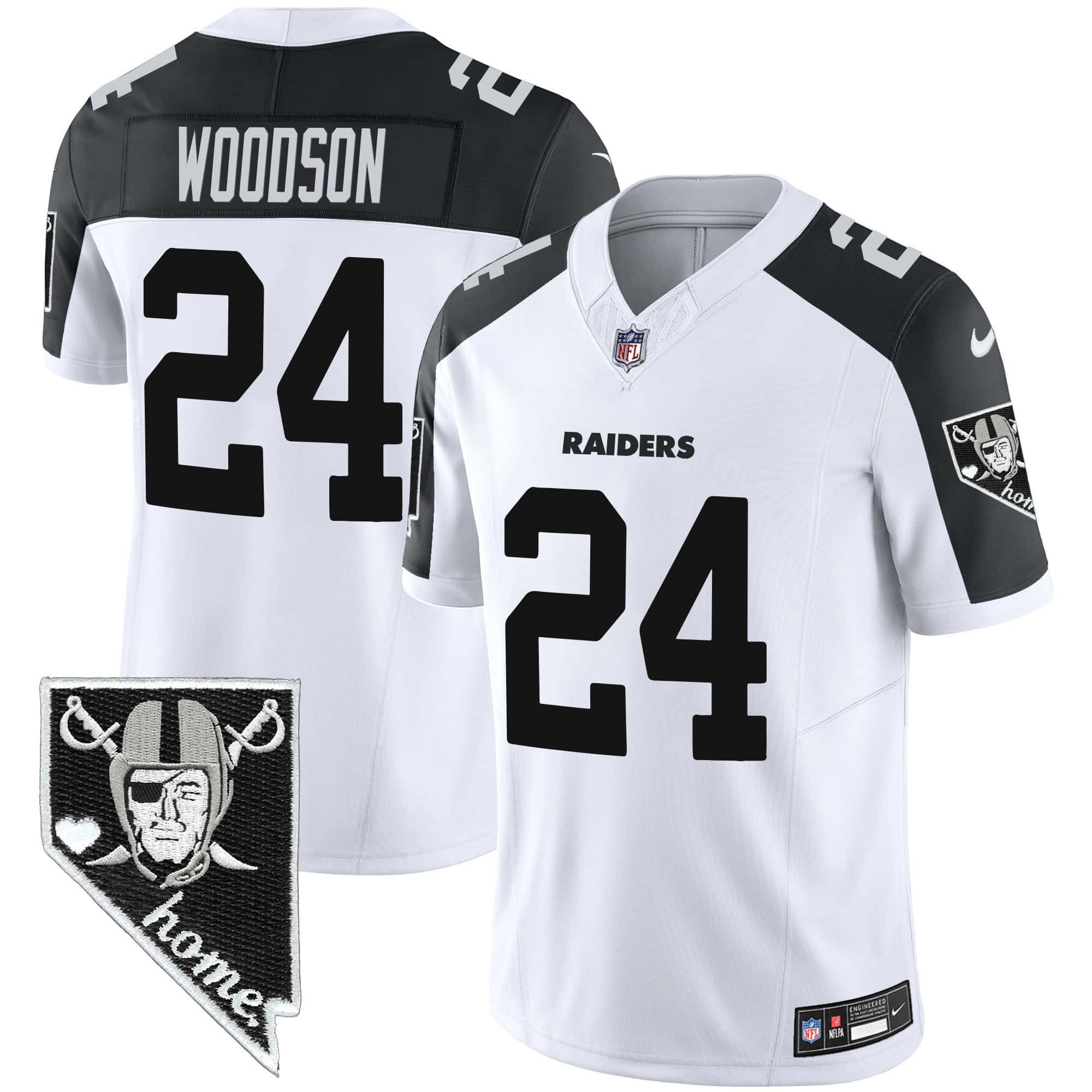 Men Oakland Raiders 24 Woodson White 2024 Nike Nevada Home Patch Vapor NFL Jersey style 1